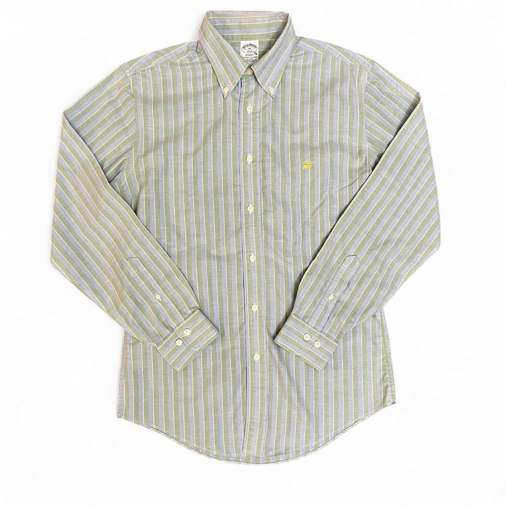 Brooks Brothers 1818 Regent Green and blue striped button-up shirt Sz Medium